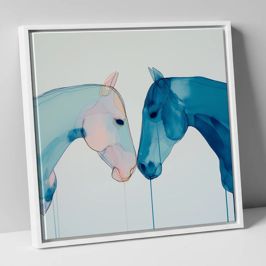 Whispered Blue Greeting horse portrait canvas wall art in white frame