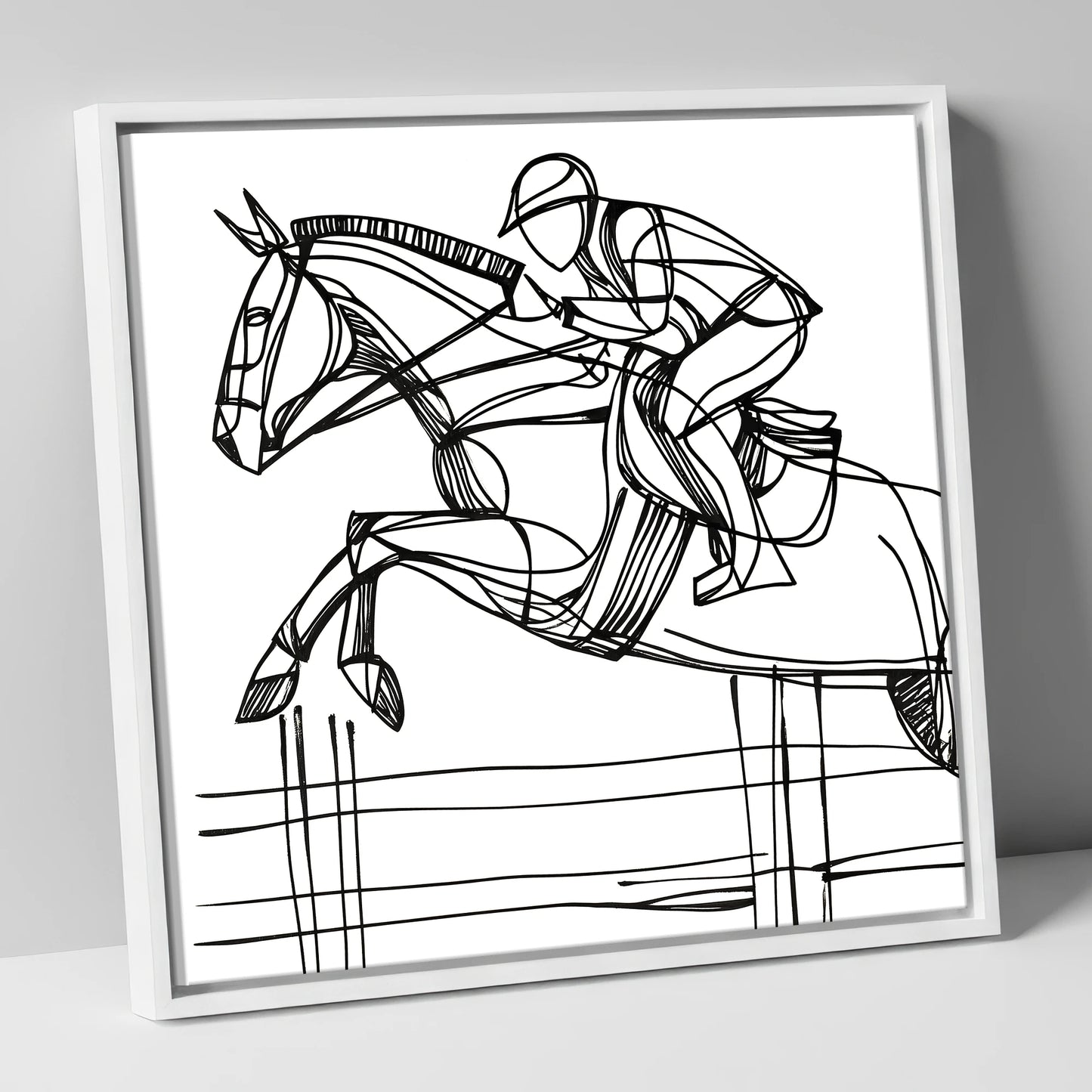 The Perfect Arc show jumping horse canvas wall art in white frame
