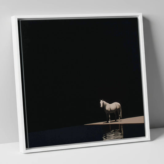 The Luminous Grey horse portrait canvas wall art in white frame