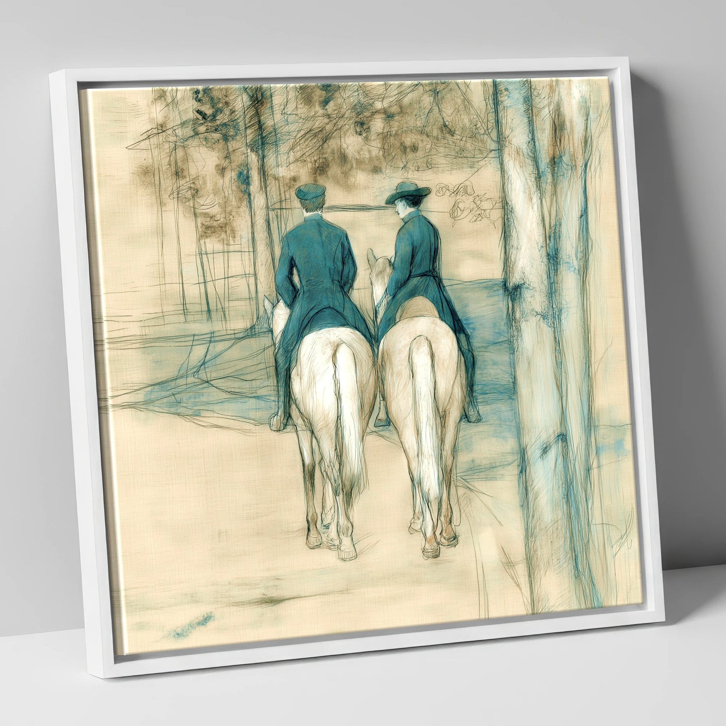 The Woodland Hack horse & rider canvas wall art in white frame