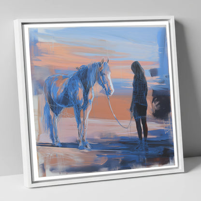 The Quiet Language horse & rider canvas wall art in white frame