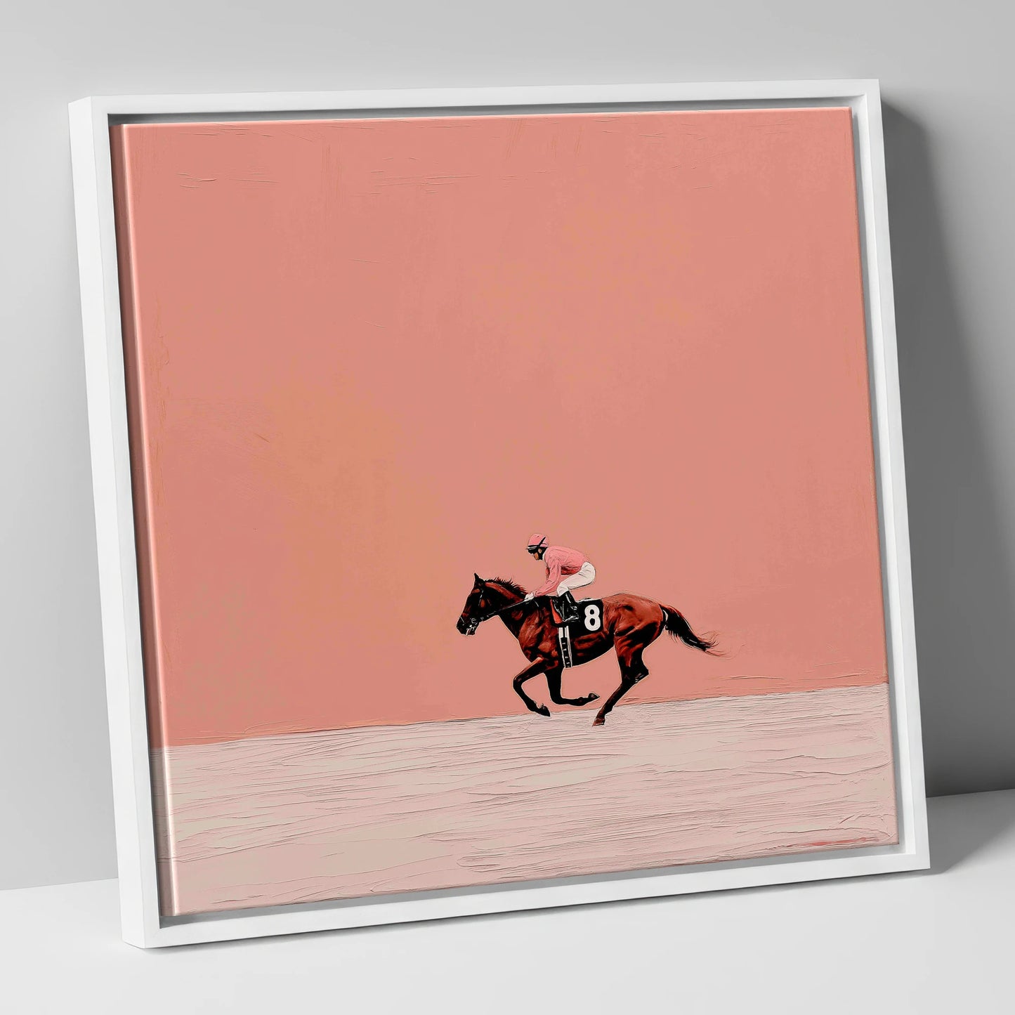 Dusty Rose Racing racing horse canvas wall art in white frame