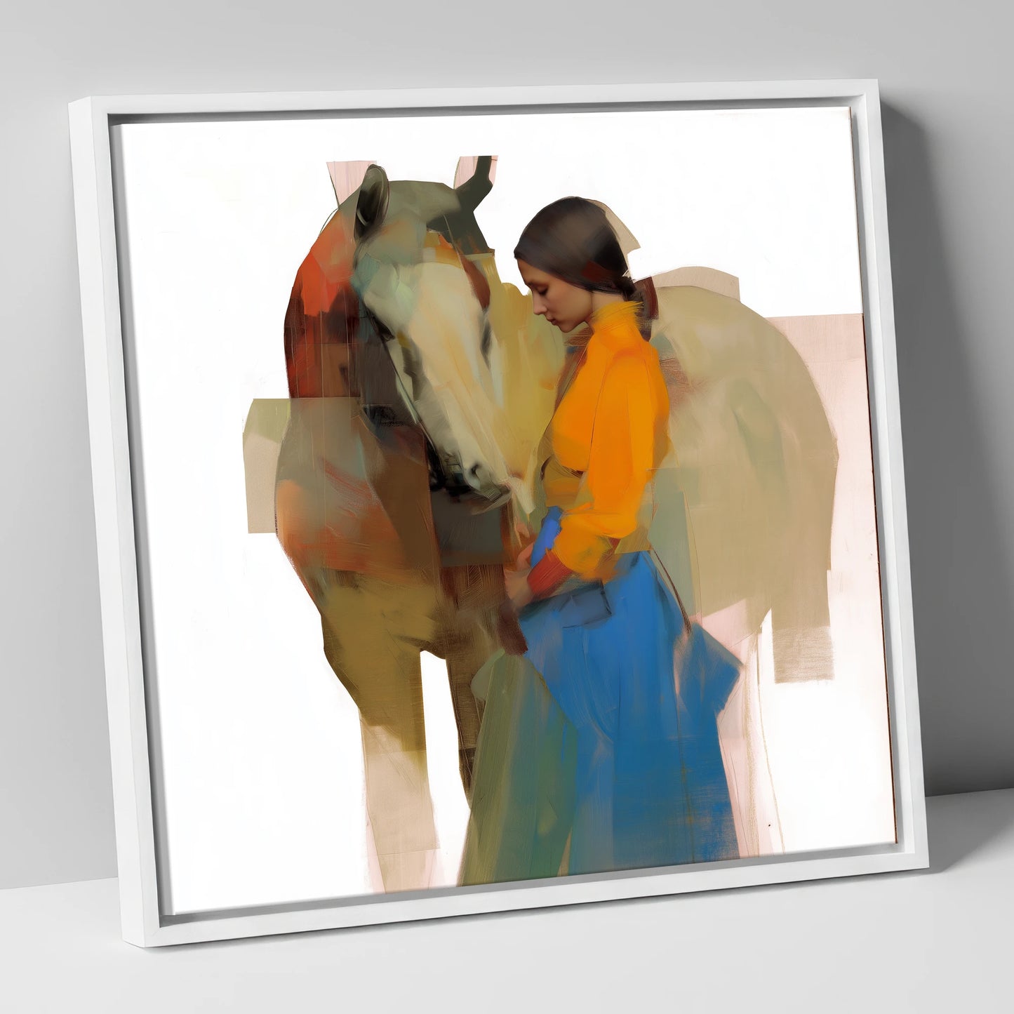Modern Harmony horse & rider canvas wall art in white frame
