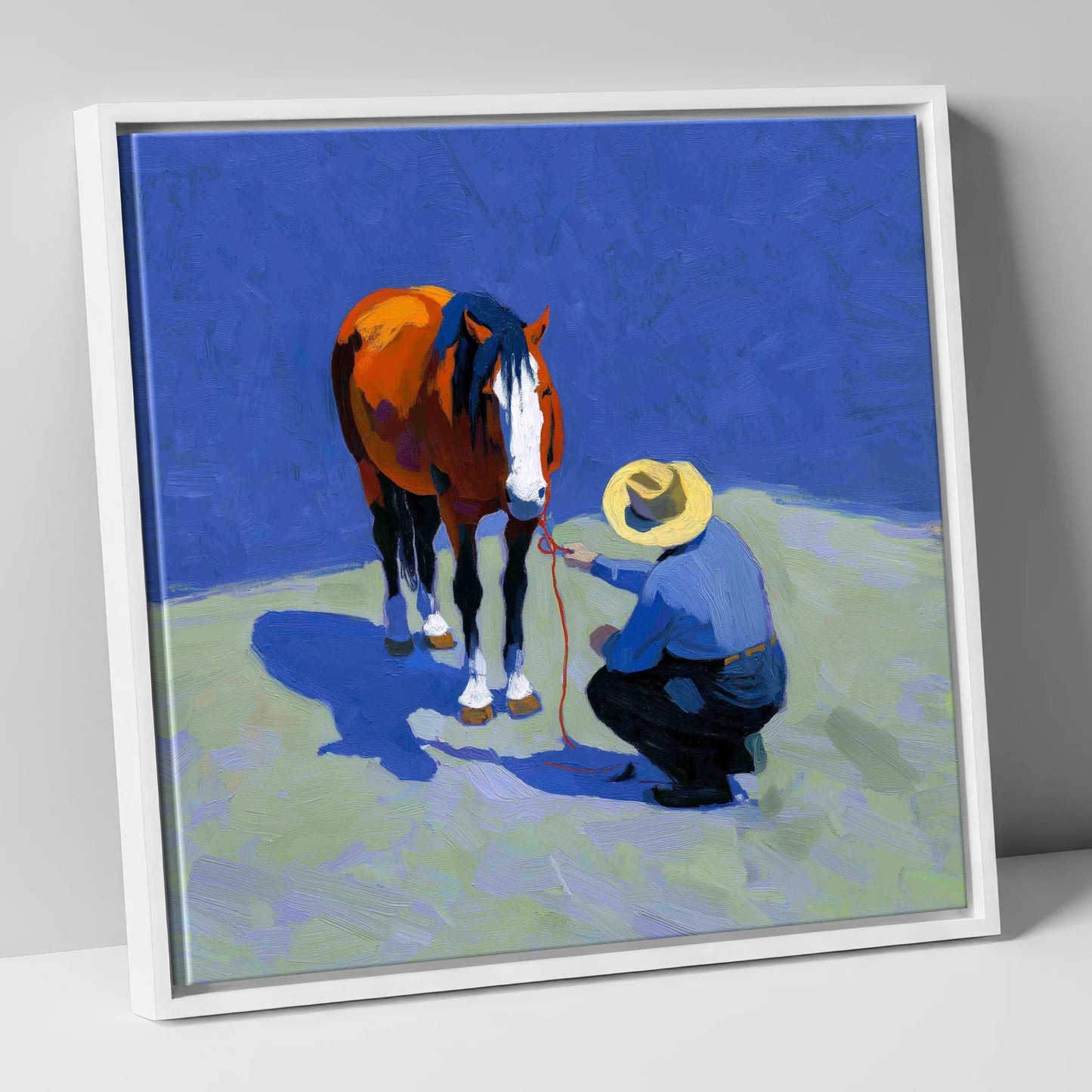 Sunlit Western Bond western horse canvas wall art in white frame