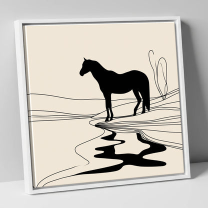 The Silent Oasis horse landscape canvas wall art in white frame