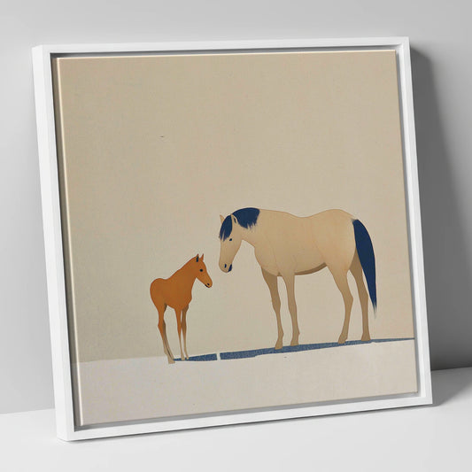 Quiet Guidance mare & foal canvas wall art in white frame