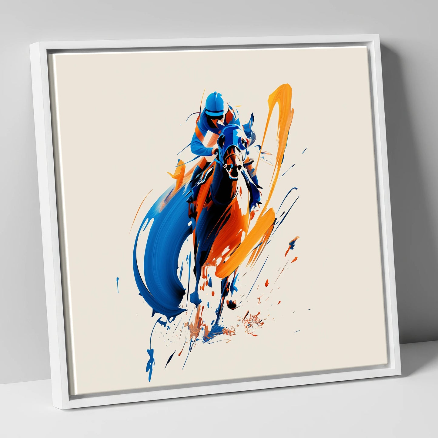 Dynamic Racing Strides racing horse canvas wall art in white frame
