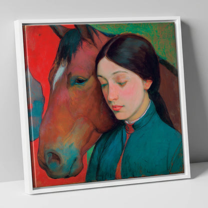 Silent Devotion horse & rider canvas wall art in white frame