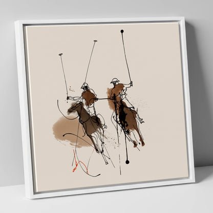 Dynamic Ride Off polo horse canvas wall art in white frame
