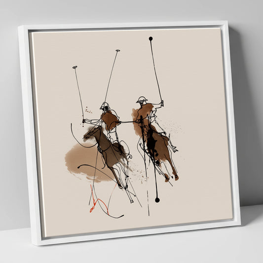 Dynamic Ride Off polo horse canvas wall art in white frame
