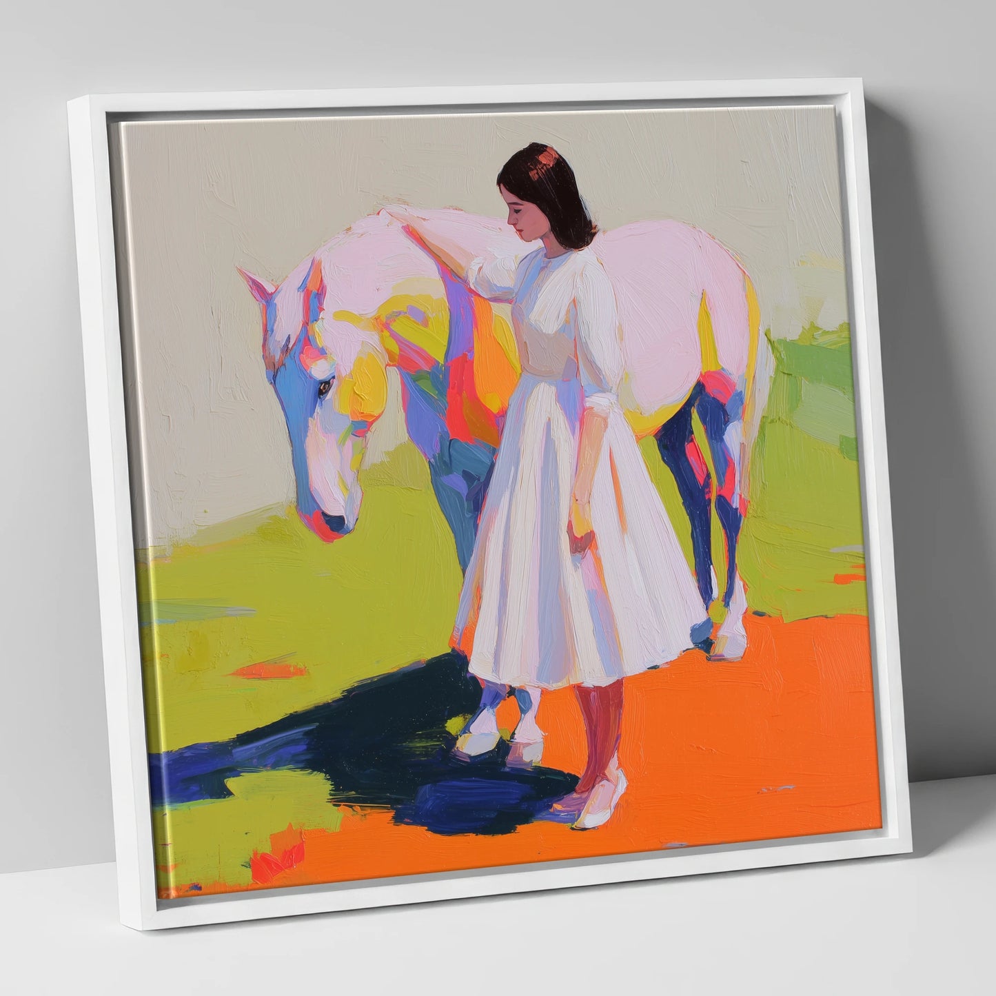 Radiant Connection horse & rider canvas wall art in white frame