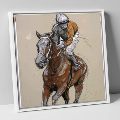 Pace and Power racing horse canvas wall art in white frame