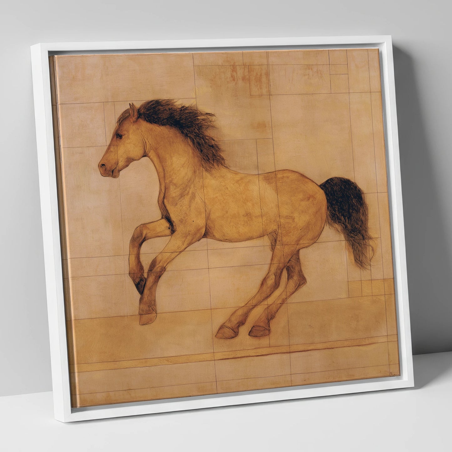Classical Equine Study horse portrait canvas wall art in white frame
