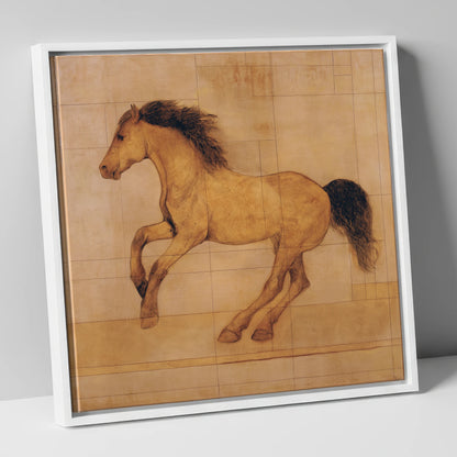 Classical Equine Study horse portrait canvas wall art in white frame