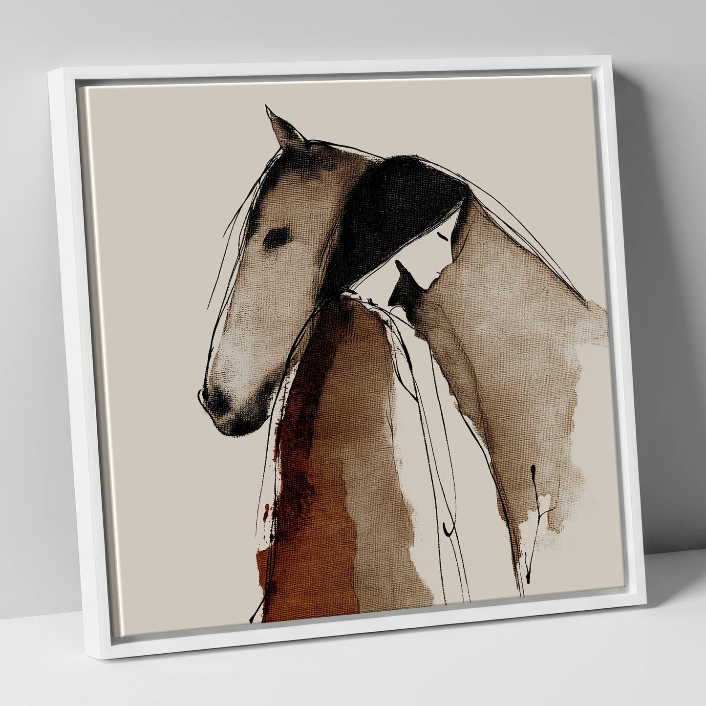The Unspoken Bond horse & rider canvas wall art in white frame