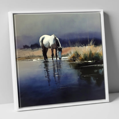 Indigo Reflections horse landscape canvas wall art in white frame