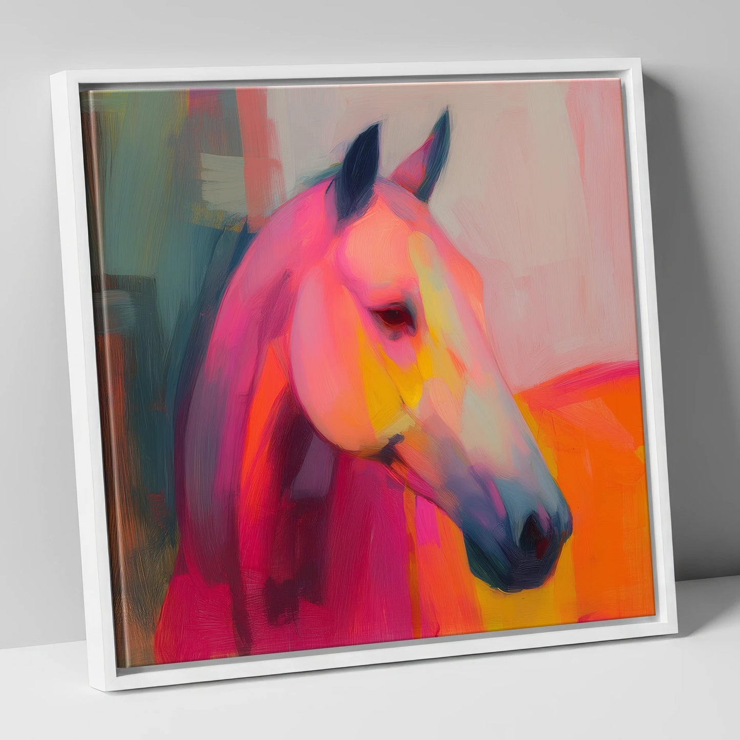 Radiant Equine Spirit horse portrait canvas wall art in white frame