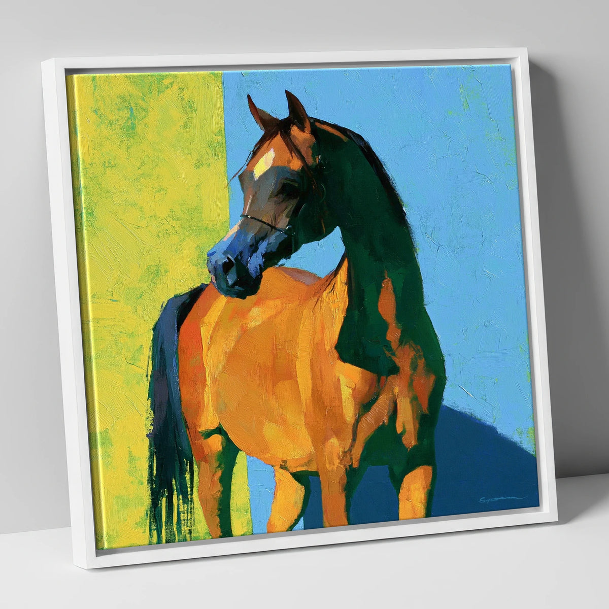 Arabian Horse in Bold Colours horse breed canvas wall art in white frame