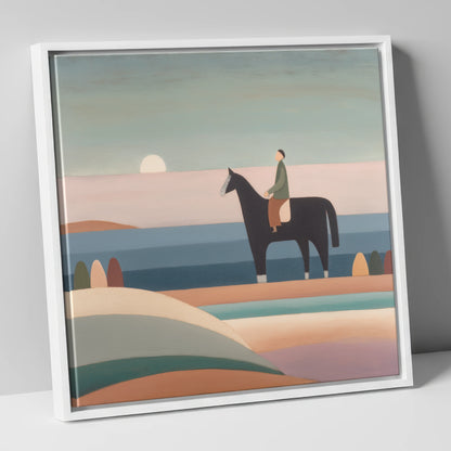 Tranquil Beach Hack beach horse canvas wall art in white frame