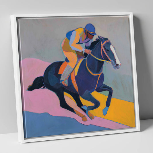 Colour of the Chase racing horse canvas wall art in white frame