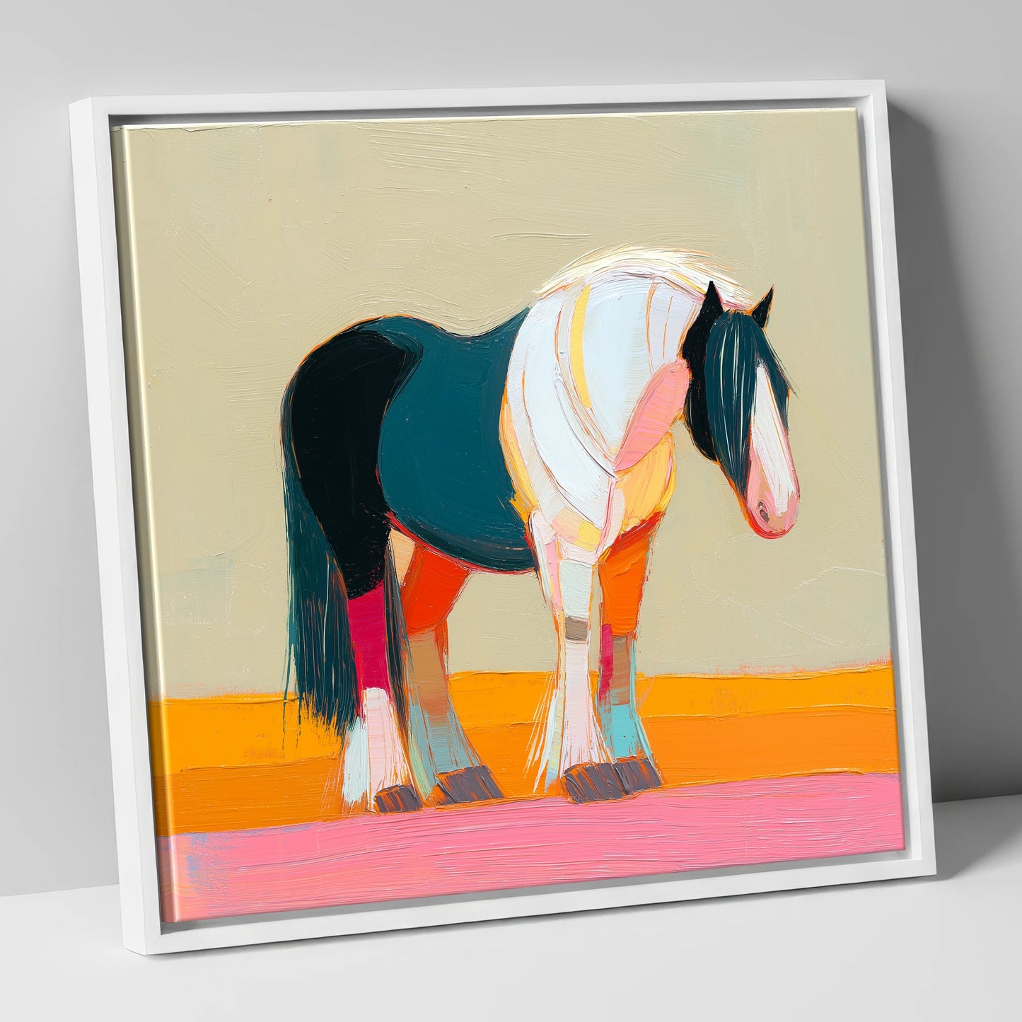 Vivid Spirit of the Cob working horse canvas wall art in white frame