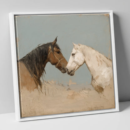 Kindred Spirits horse portrait canvas wall art in white frame