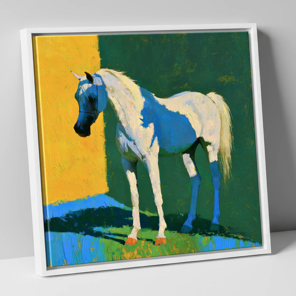 Grey Arabian in Vibrant Light horse breed canvas wall art in white frame