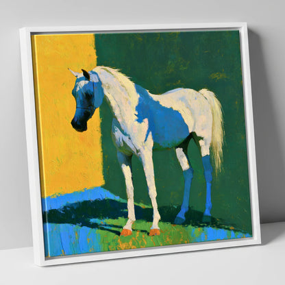 Grey Arabian in Vibrant Light horse breed canvas wall art in white frame