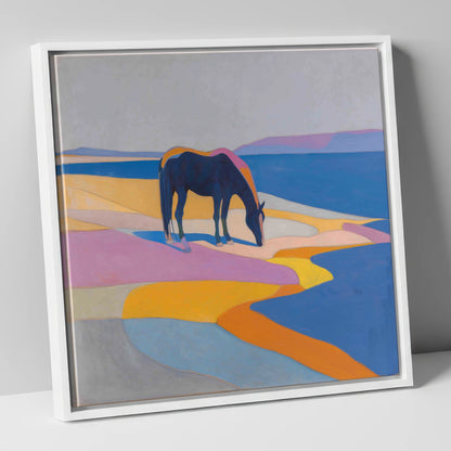 Vivid Equine Horizon horse landscape canvas wall art in white frame
