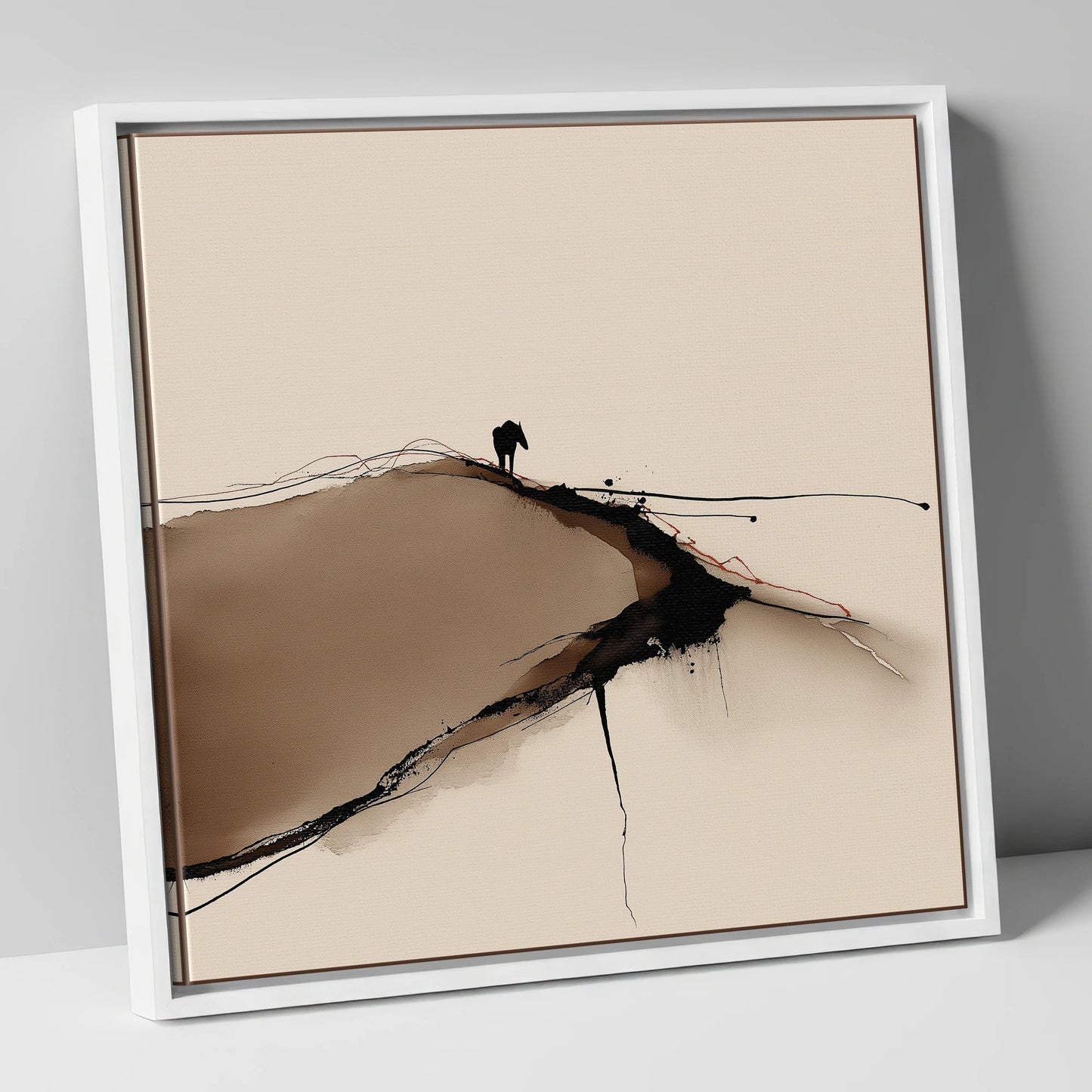 High Ground Silhouette horse landscape canvas wall art in white frame