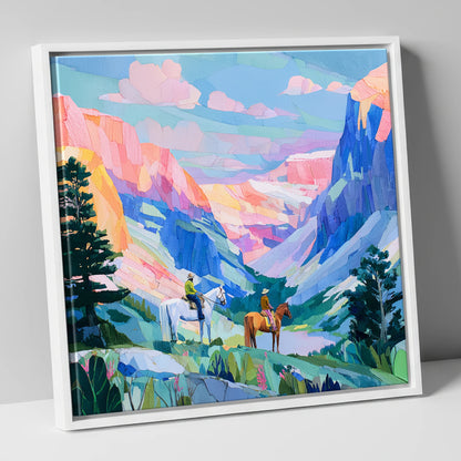 Painted Canyon Trail horse landscape canvas wall art in white frame