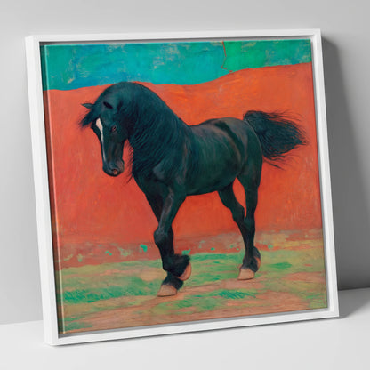 Bold Friesian Rhythm horse breed canvas wall art in white frame
