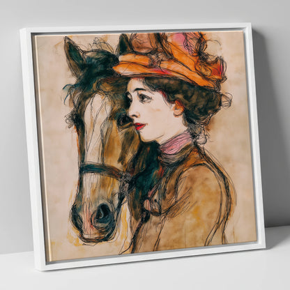 A Shared Silence horse & rider canvas wall art in white frame