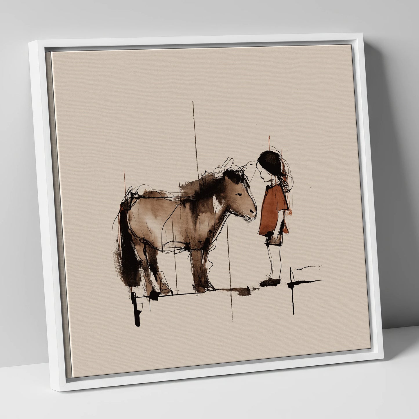 Silent Understanding horse & rider canvas wall art in white frame
