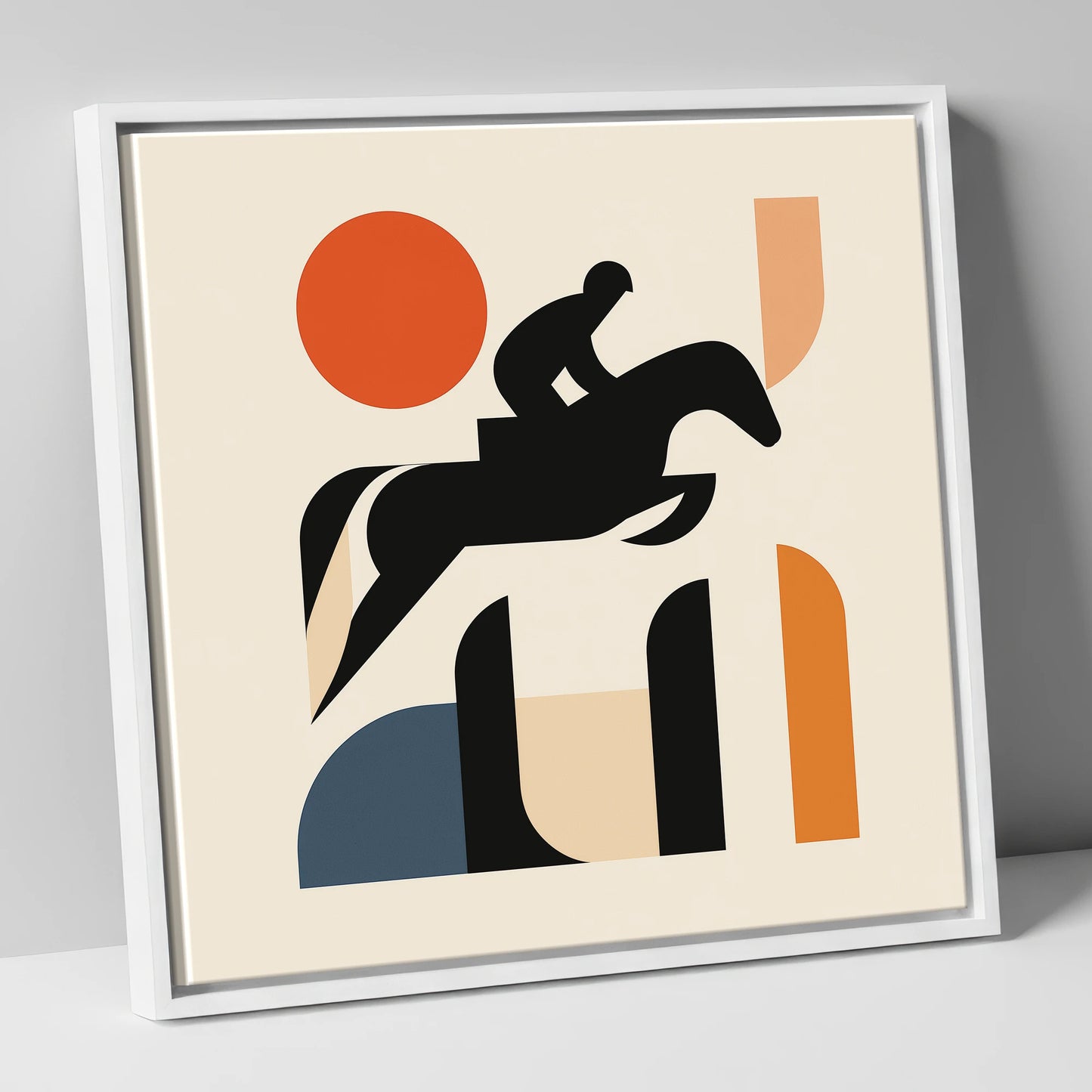 Geometric Showjumping Silhouette show jumping horse canvas wall art in white frame