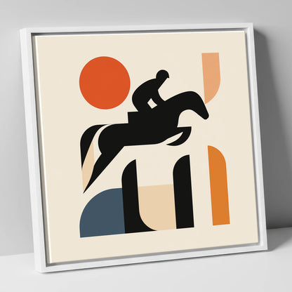 Geometric Showjumping Silhouette show jumping horse canvas wall art in white frame