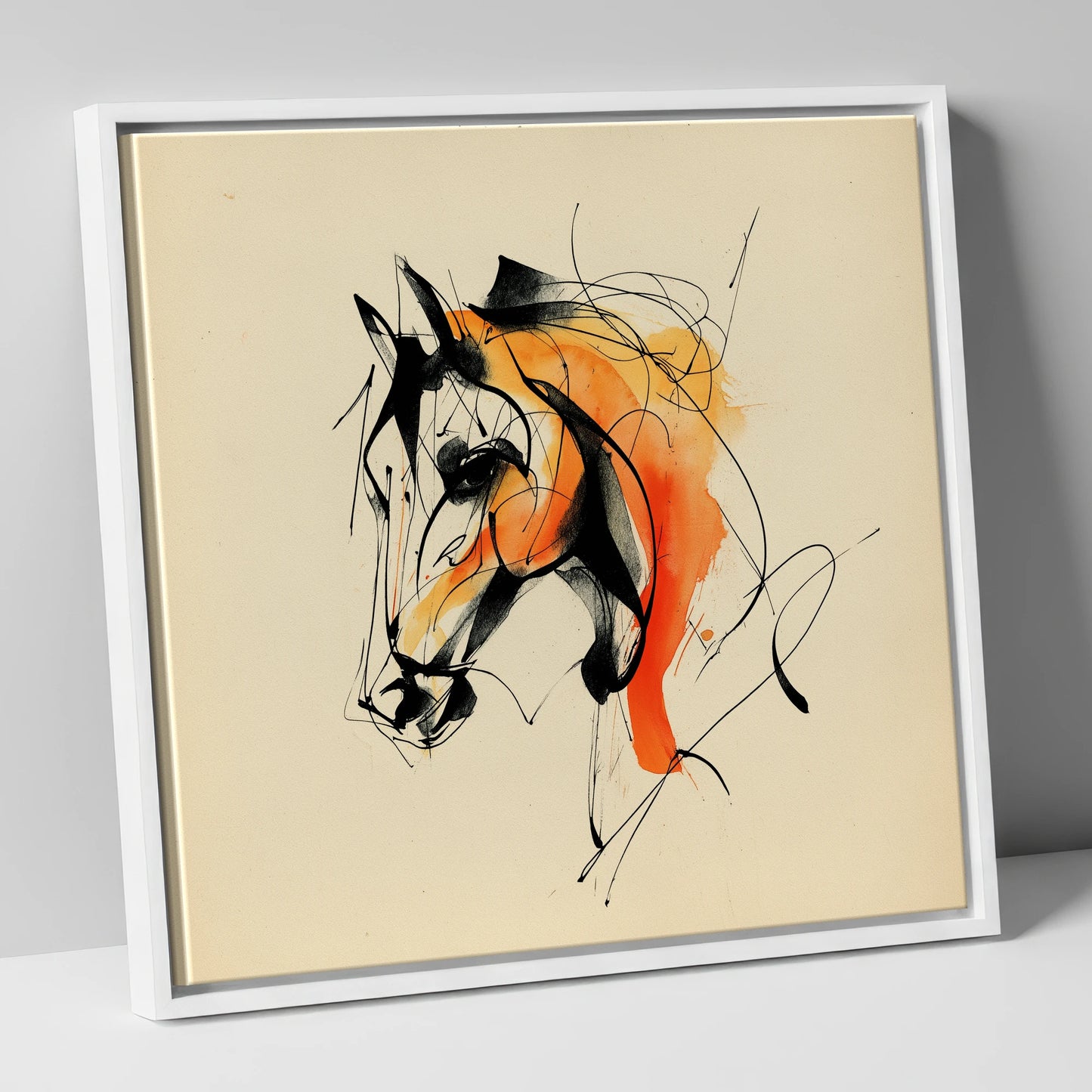 Amber Vitality horse portrait canvas wall art in white frame