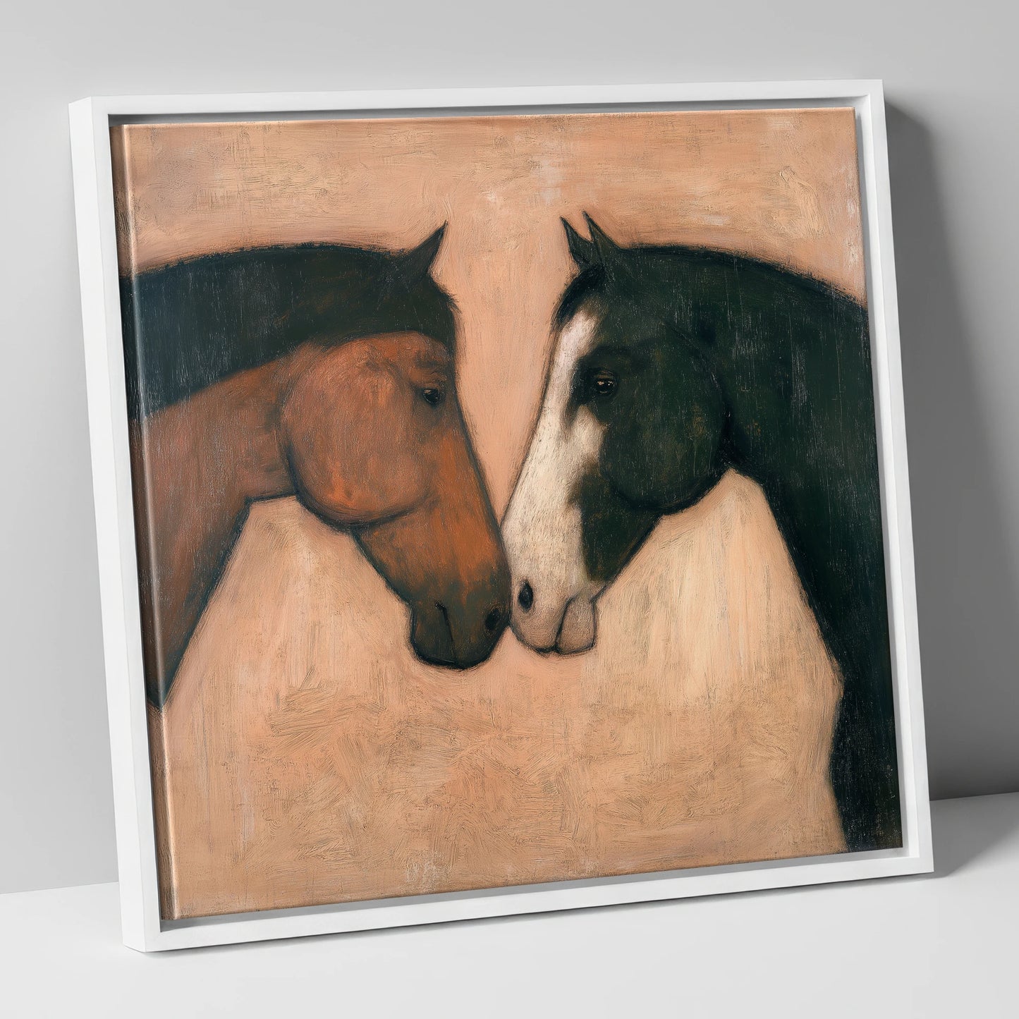 Kindred Spirits horse portrait canvas wall art in white frame
