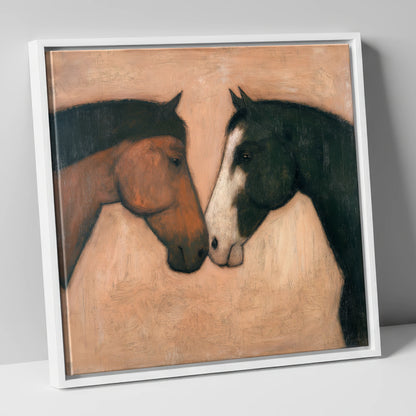 Kindred Spirits horse portrait canvas wall art in white frame