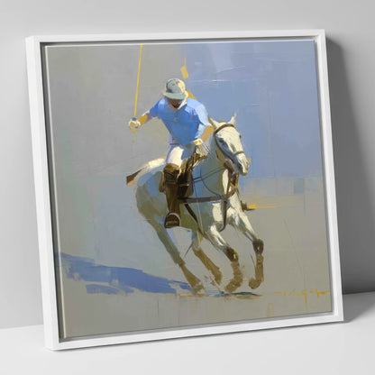 The Decisive Stroke polo horse canvas wall art in white frame
