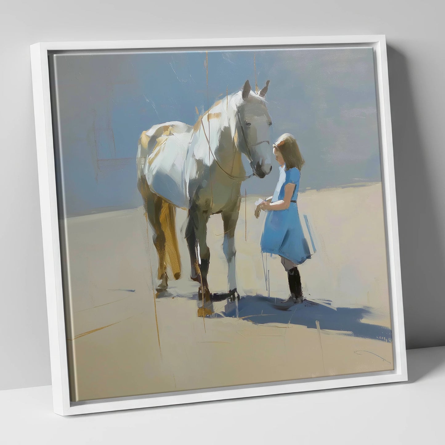 A Quiet Connection horse & rider canvas wall art in white frame