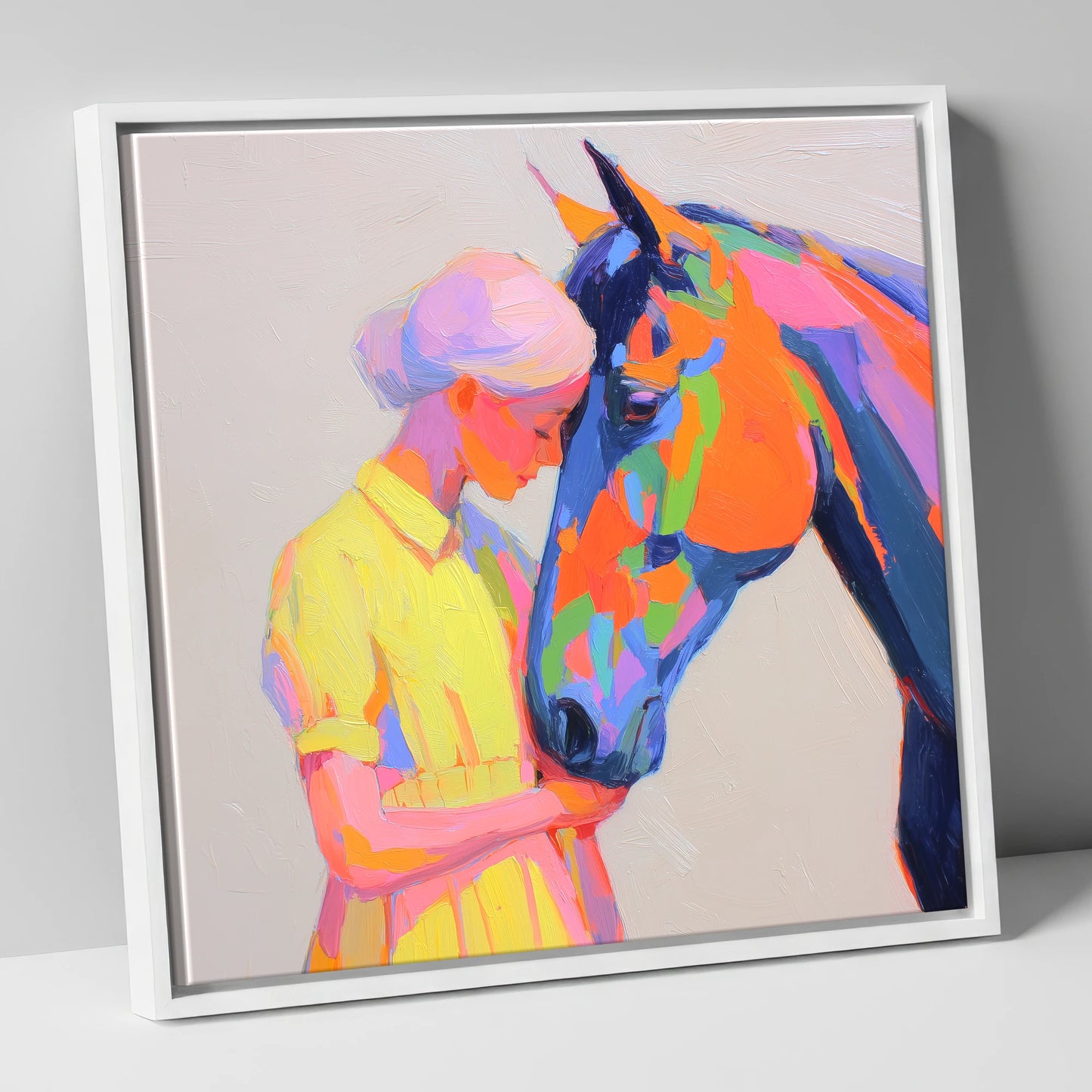 Radiant Connection horse & rider canvas wall art in white frame