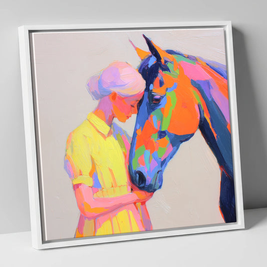Radiant Connection horse & rider canvas wall art in white frame