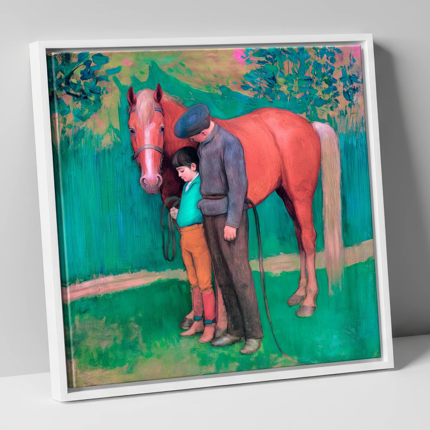 A Quiet Connection horse & rider canvas wall art in white frame