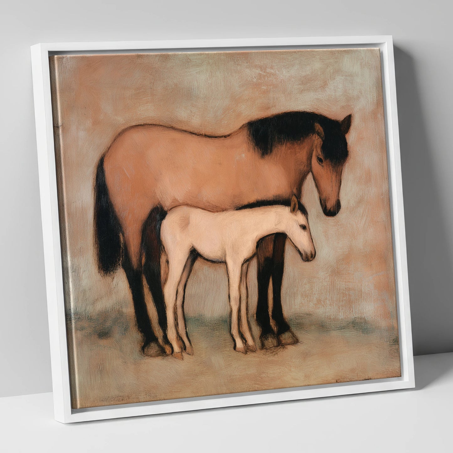 Timeless Bond mare & foal canvas wall art in white frame