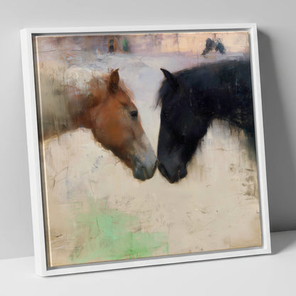Gentle Connection horse portrait canvas wall art in white frame