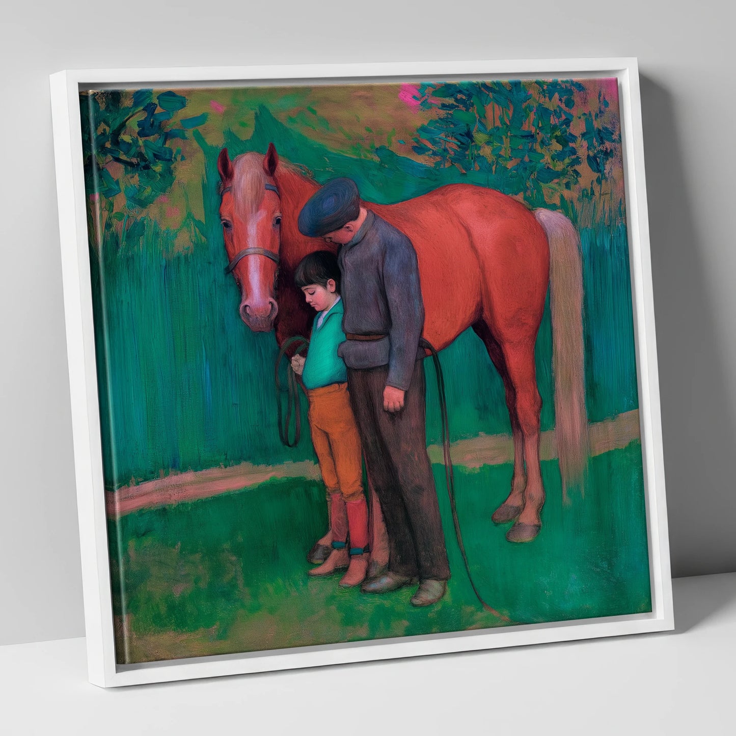 A Quiet Connection horse & rider canvas wall art in white frame