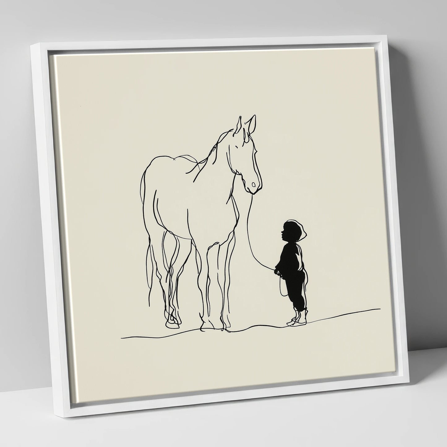 First Connection horse & rider canvas wall art in white frame