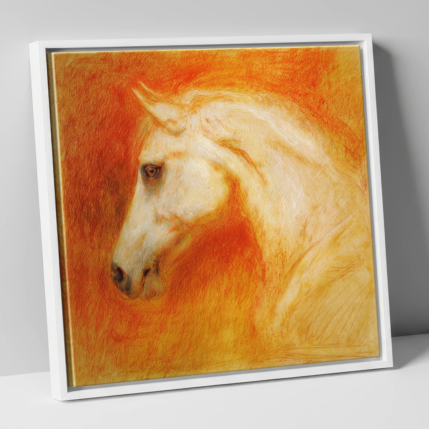 Terracotta Spirit horse portrait canvas wall art in white frame