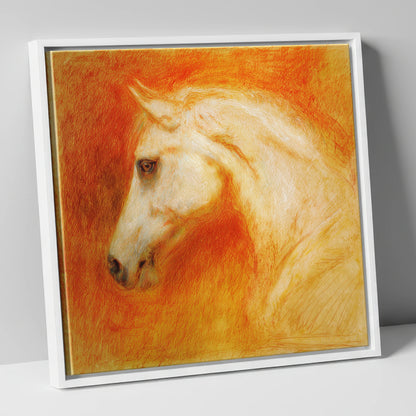 Terracotta Spirit horse portrait canvas wall art in white frame